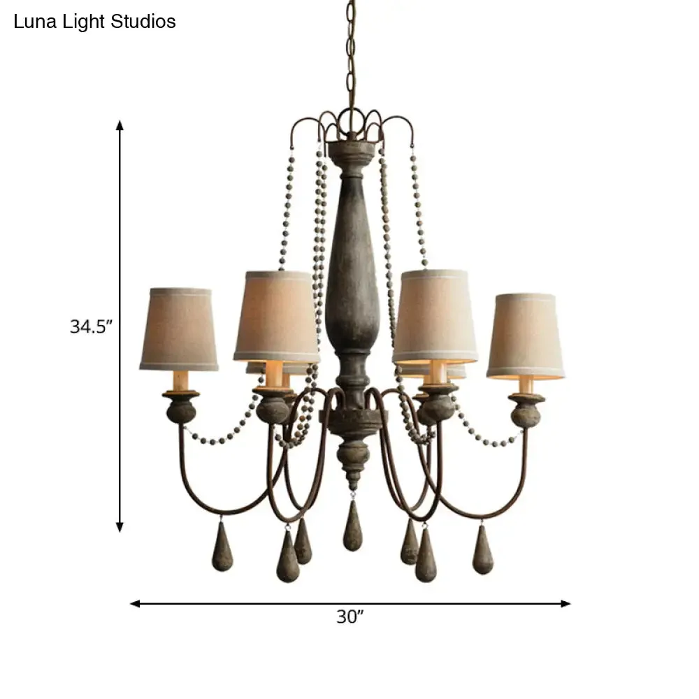 Country Barrel Chandelier: 6-Light Pendant Lighting in Distressed Wood