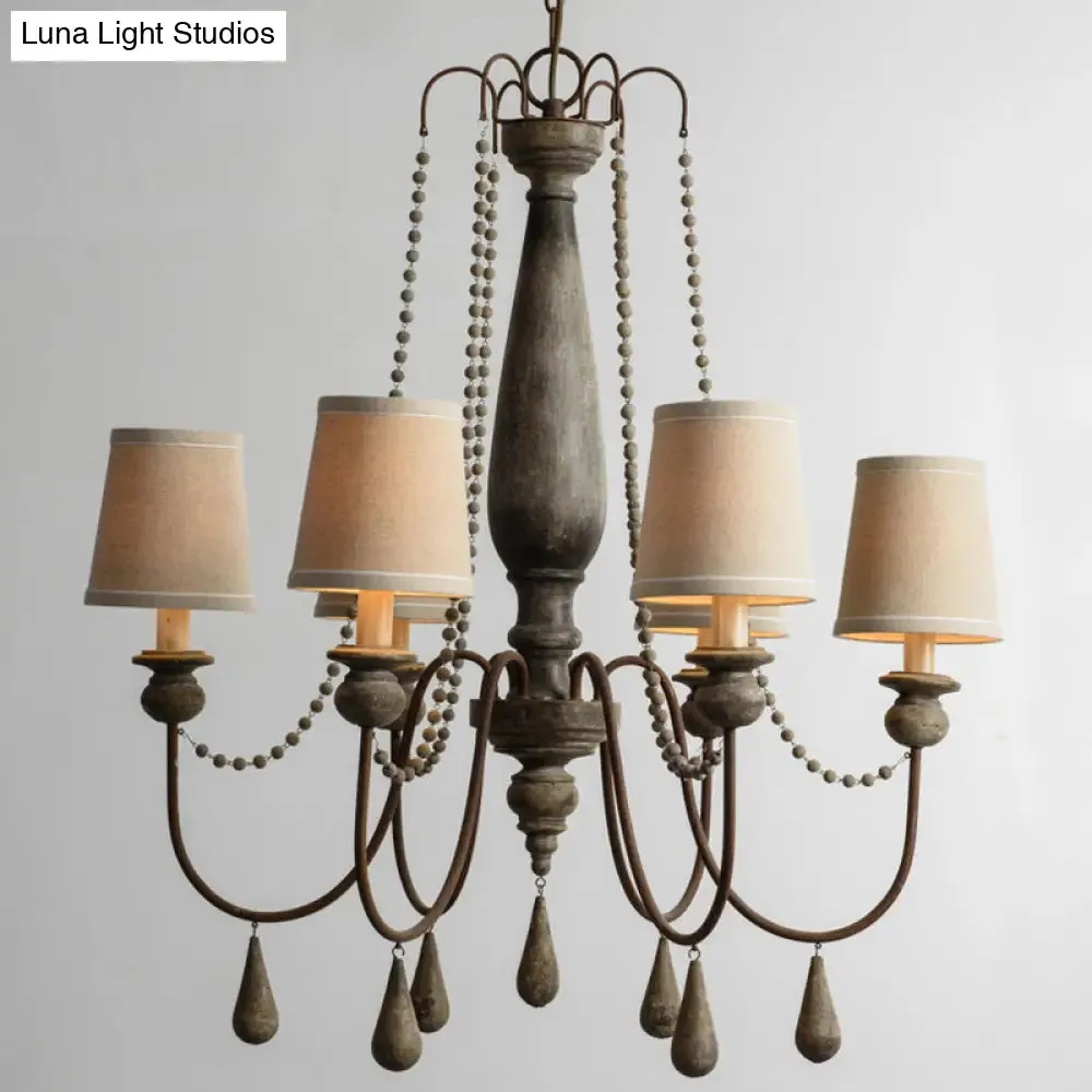 Country Barrel Chandelier: 6-Light Pendant Lighting in Distressed Wood