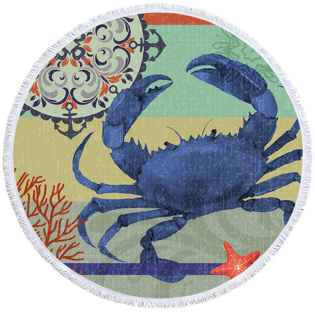 Crab Love Round Beach Towel