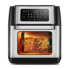 CROWNFUL 10-in-1 Air Fryer Toaster Oven, Convection Roaster with Rotisserie & Dehydrator, 10.6 Quart, Digital LCD Touch Screen, Accessories and Recipe Included