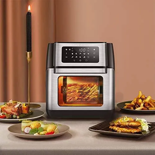 CROWNFUL 10-in-1 Air Fryer Toaster Oven, Convection Roaster with Rotisserie & Dehydrator, 10.6 Quart, Digital LCD Touch Screen, Accessories and Recipe Included