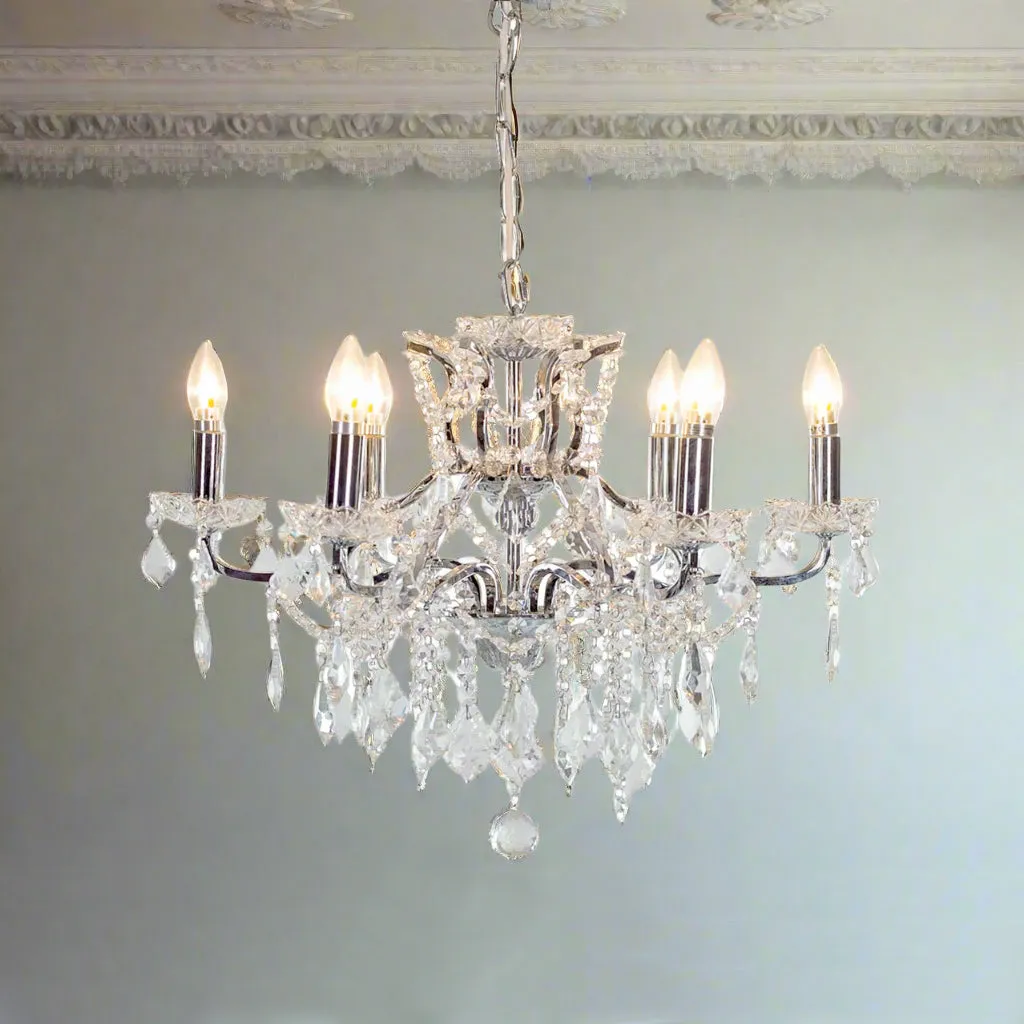 Crystal Chandelier 6 Arm Chrome 64 cm