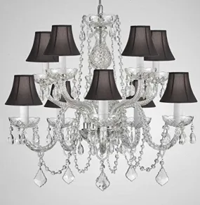 Crystal Chandelier Lighting With Black Shades H 25" X W 24" - G46-Blackshades/Cs/1122/5 5