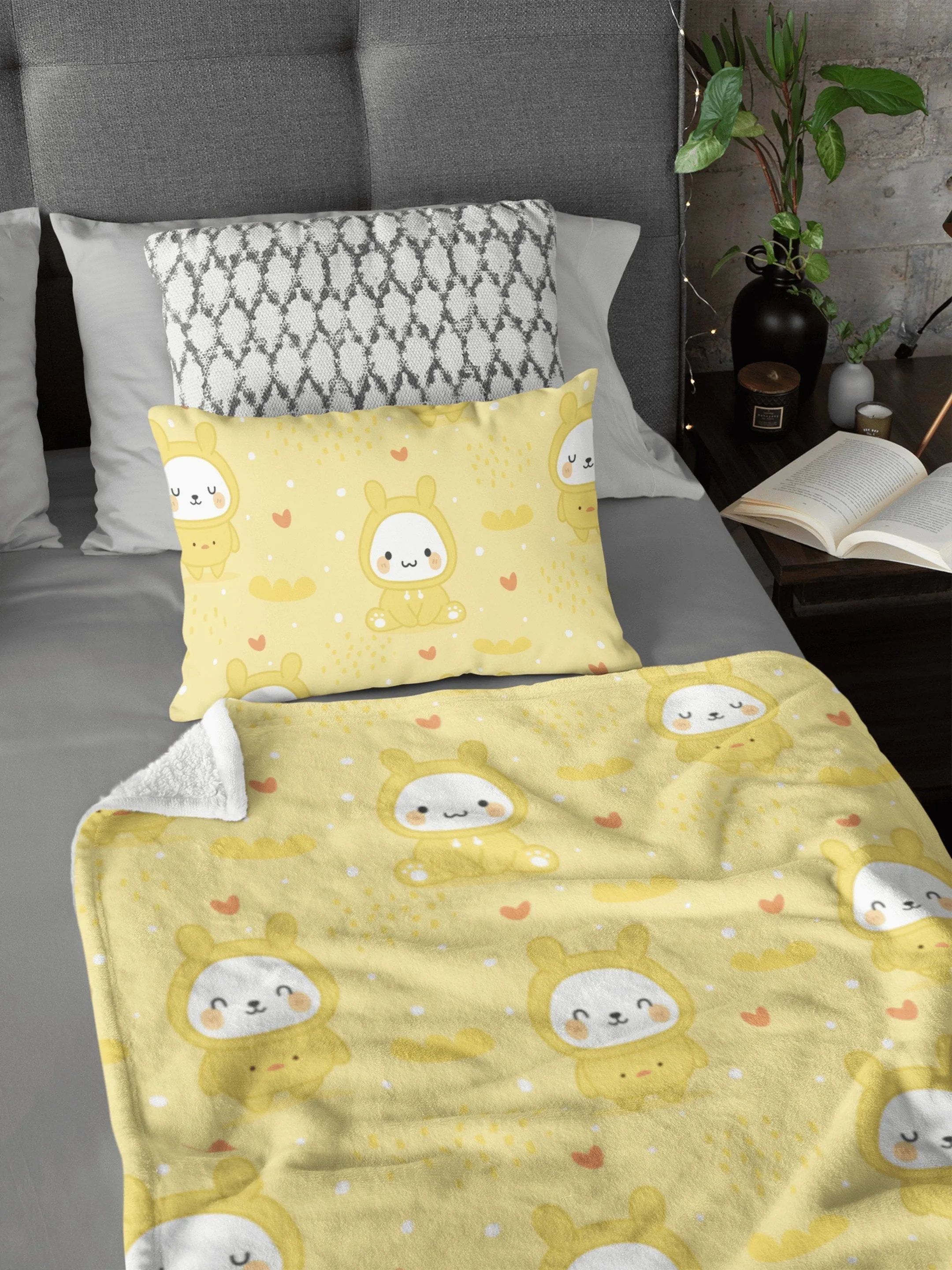 Cute Bunny Yellow Soft Fluffy Velvet Flannel Fleece Throw Blanket