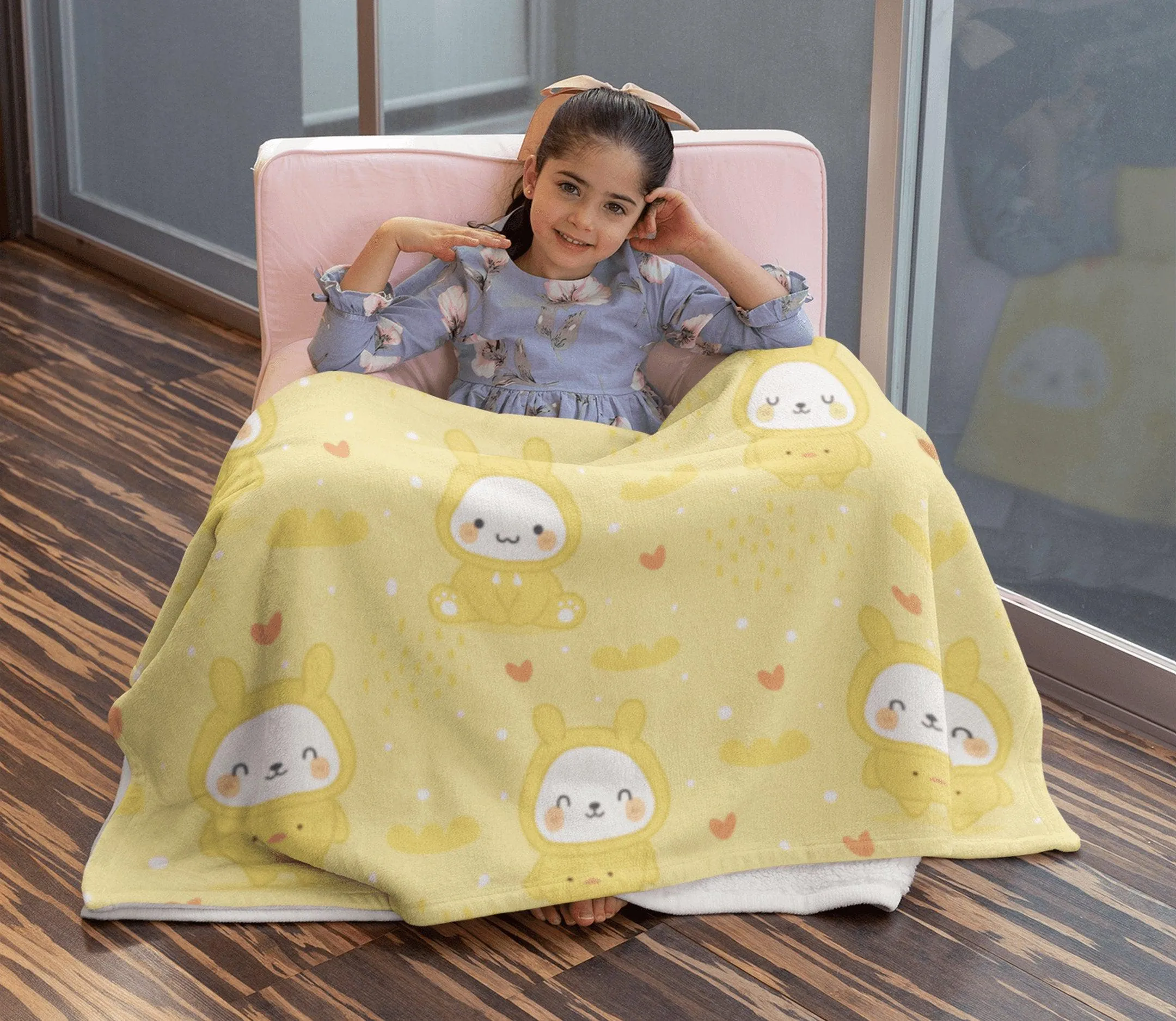 Cute Bunny Yellow Soft Fluffy Velvet Flannel Fleece Throw Blanket