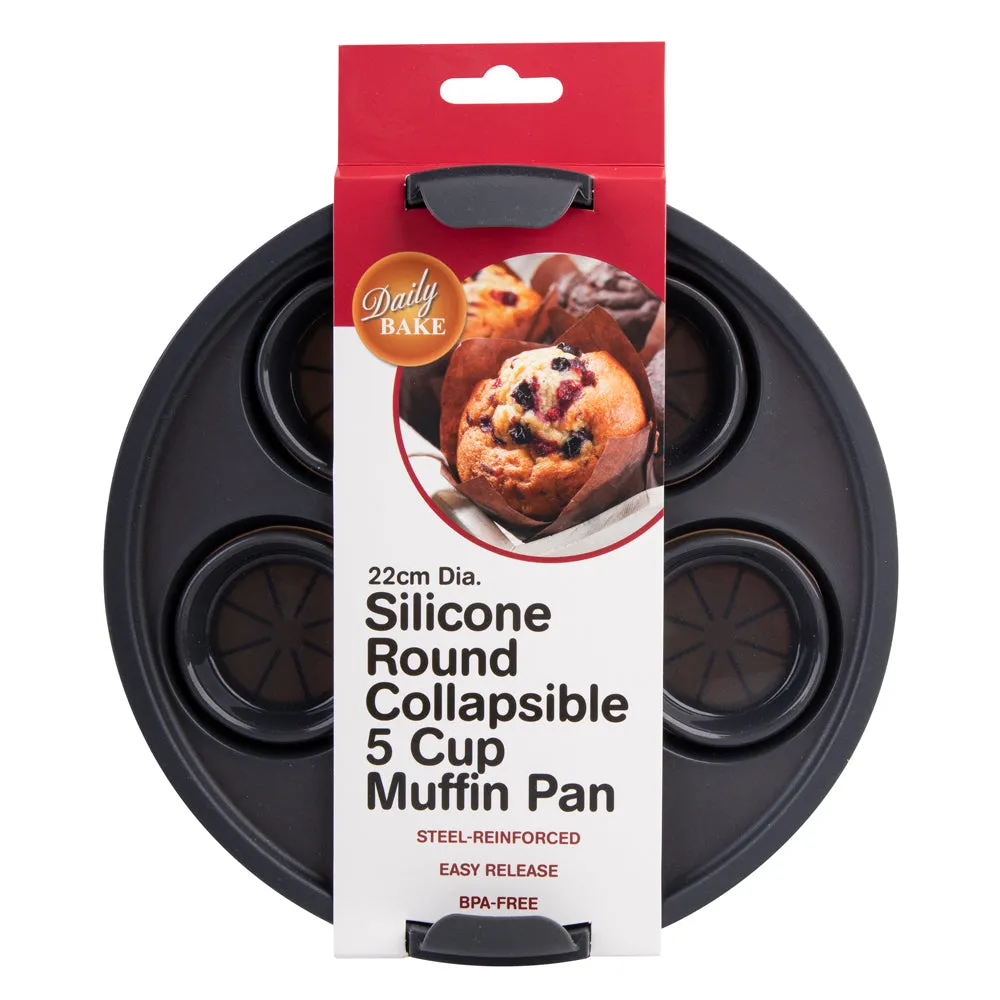 Daily Bake Silicone Round Collapsible Air Fryer 5 Cup Muffin Pan