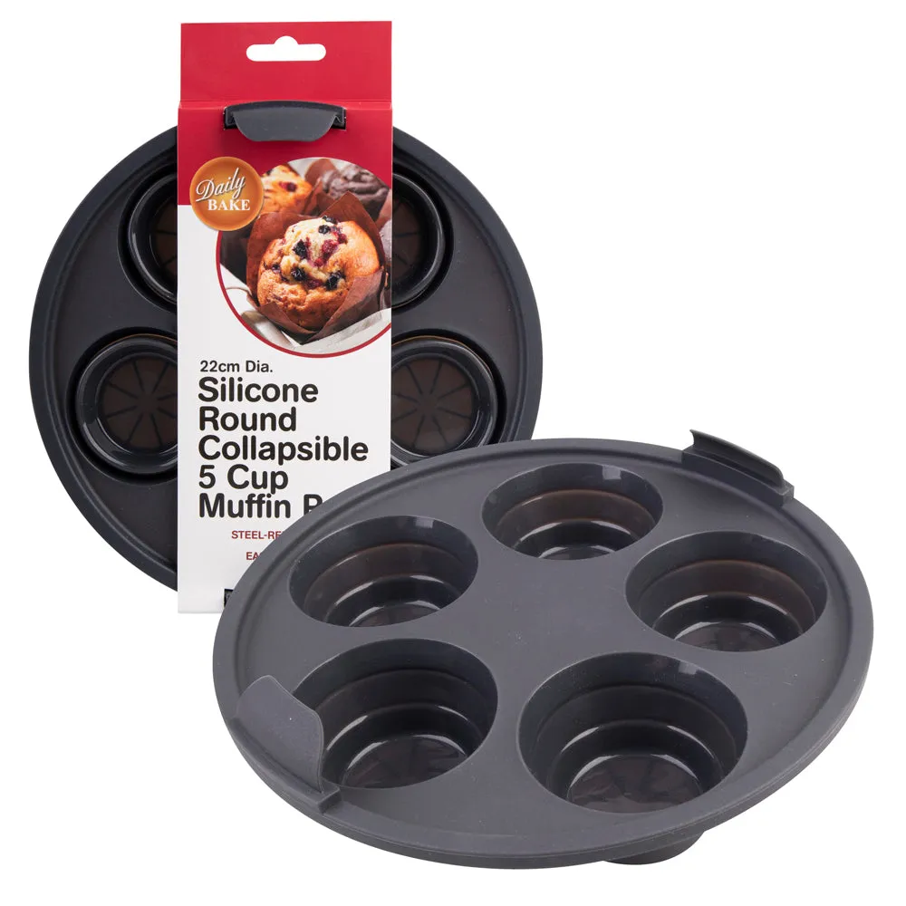 Daily Bake Silicone Round Collapsible Air Fryer 5 Cup Muffin Pan