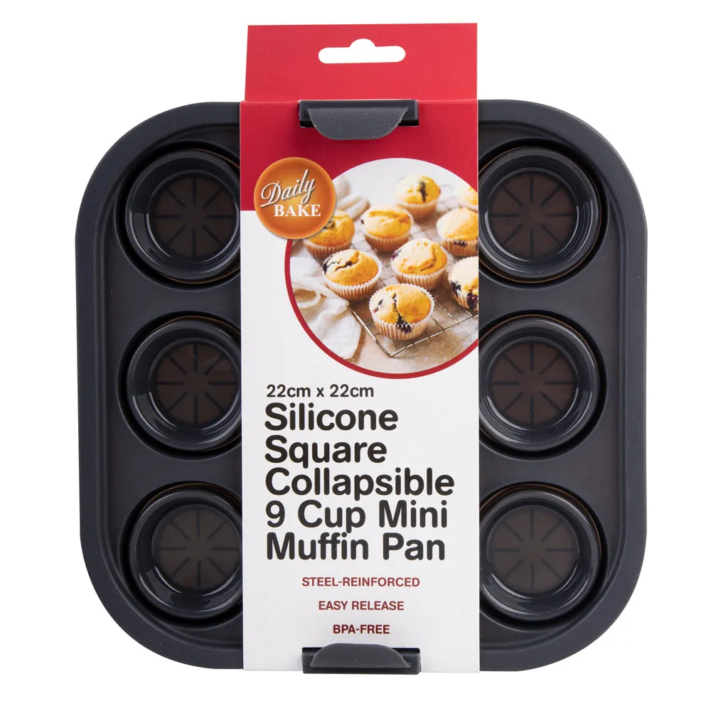 Daily Bake Silicone Square Collapsible Air Fryer 9 Cup Muffin Pan