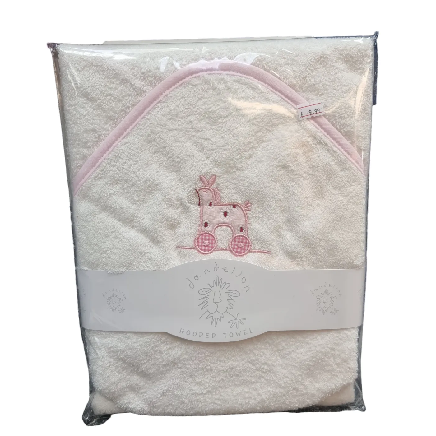 Dandelion Baby Hooded Towel White/Pink Animal