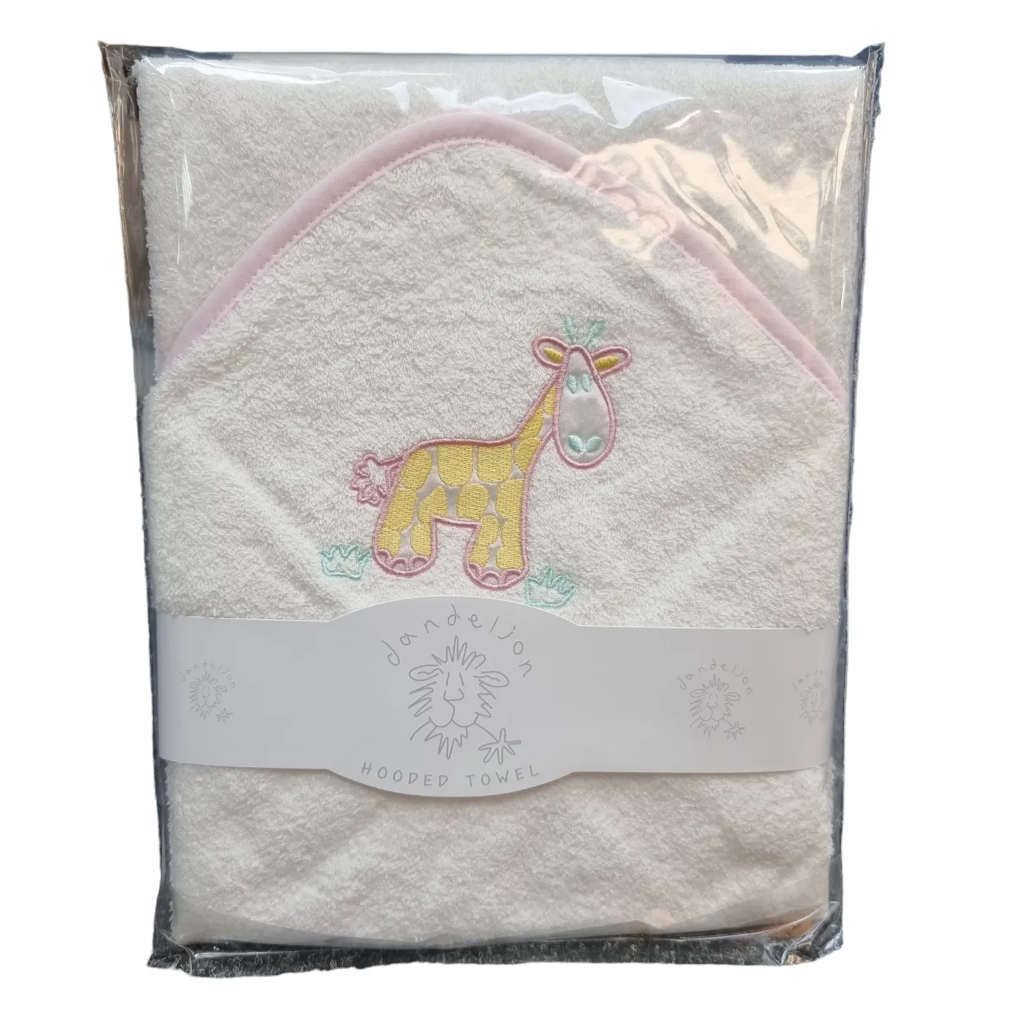 Dandelion Baby Hooded Towel White/Pink Animal