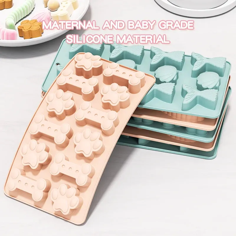 Dog Paw and Bone Shaped Silicone Mold Non-stick Food Grade Ice Tray for Chocolate Candy Cupcakes Puddings Jellies Puppy Cookies