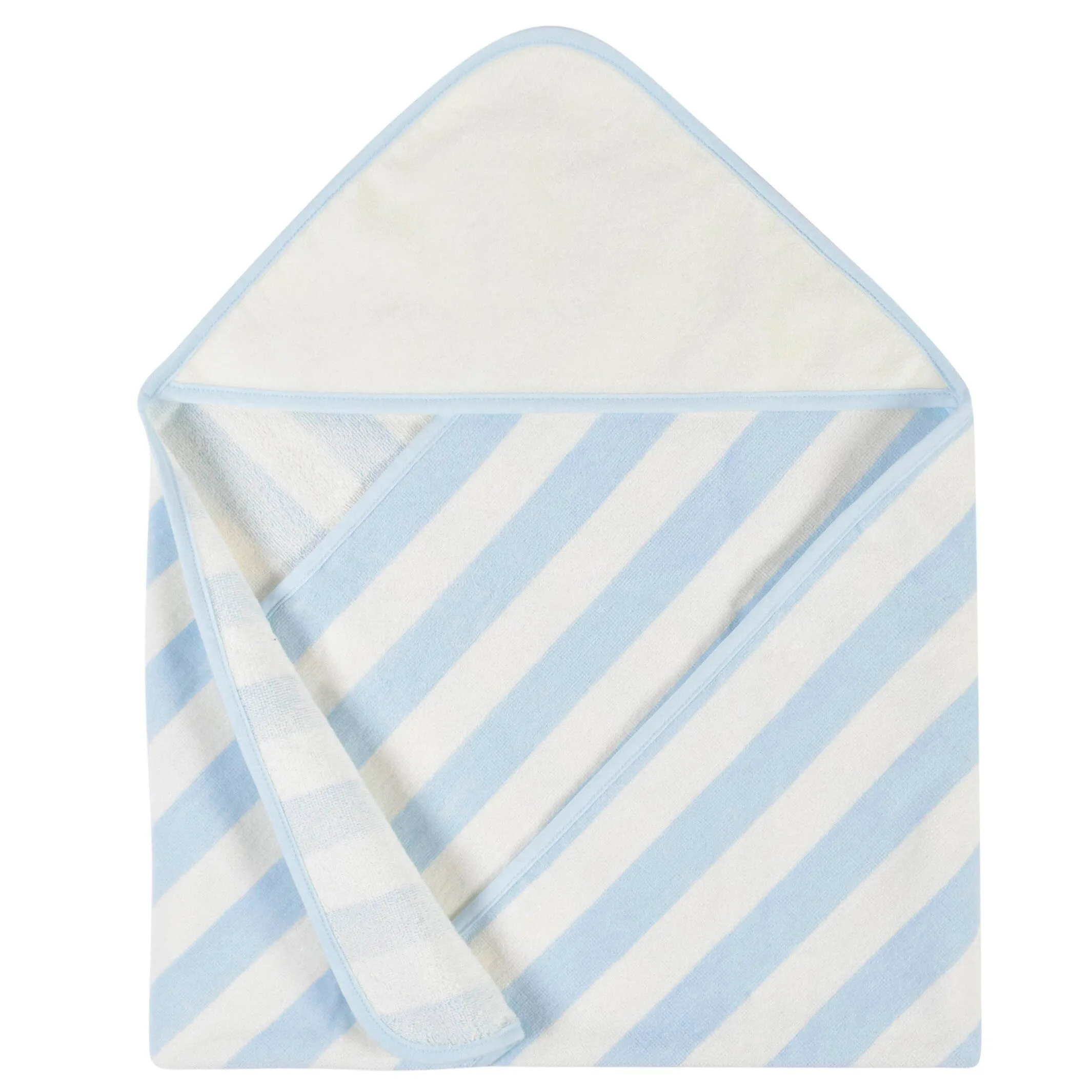 Embroidered 4-Piece Boys Striped Blue Hooded Towel & Washcloths Set