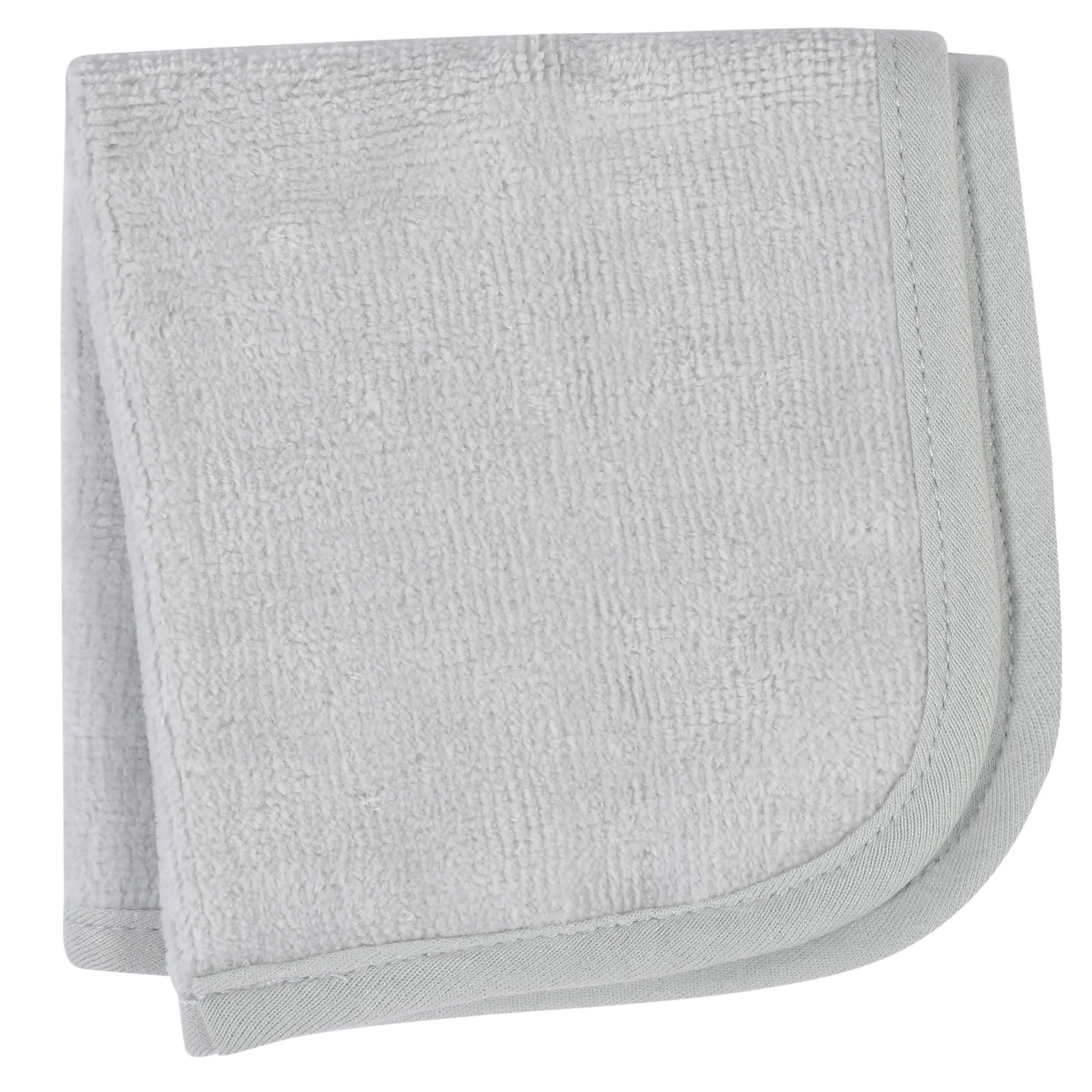 Embroidered 4-Piece Neutral Striped Gray Hooded Towel & Washcloths Set