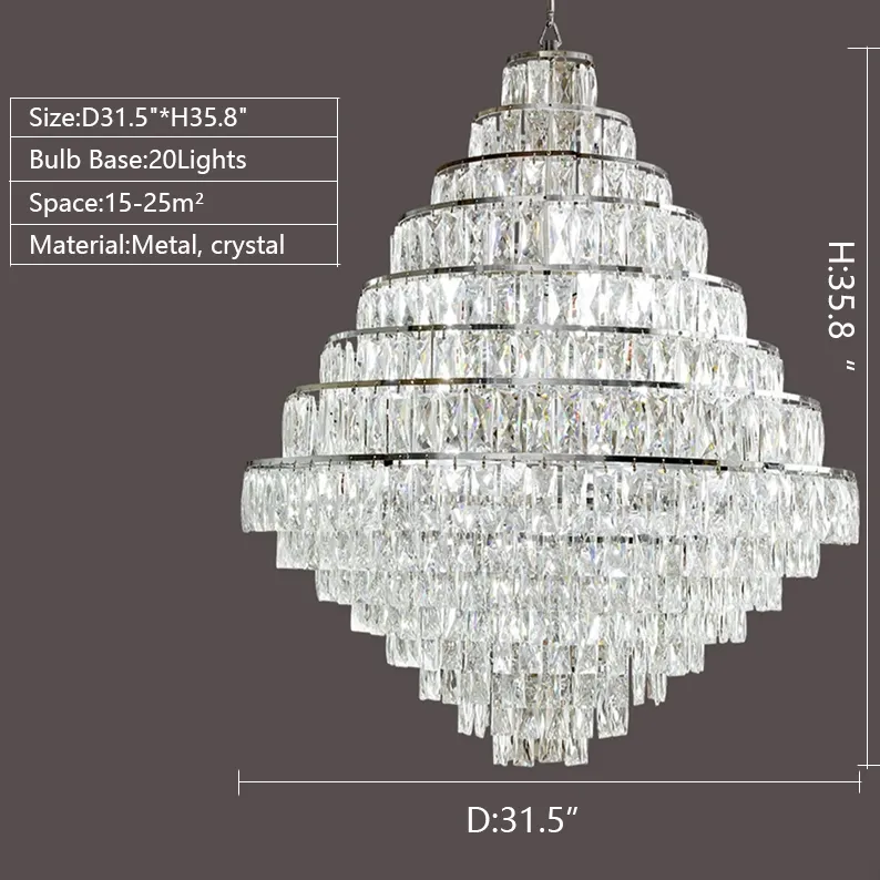 Extra Large Decorative Crystal Chandelier Foyer Hall Ceiling Light Fixture For Staircase In Gold/ Chrome