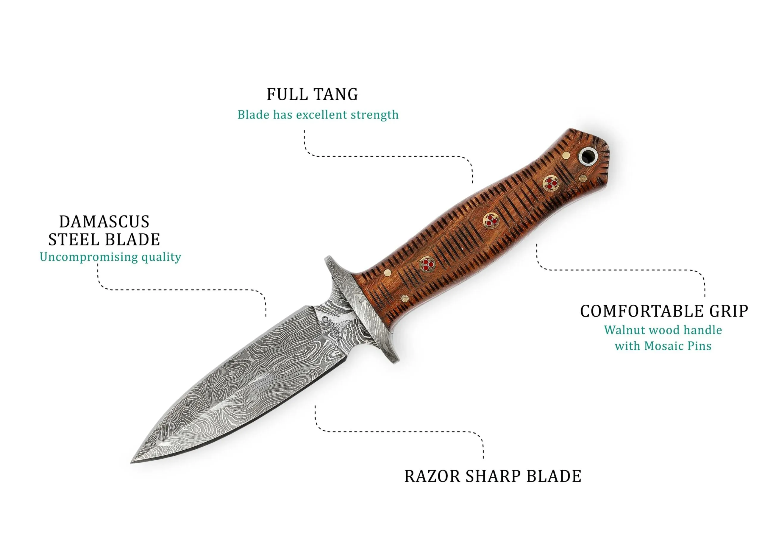 Fixed Blade Double Edge Hunting Knife with Leather Sheath