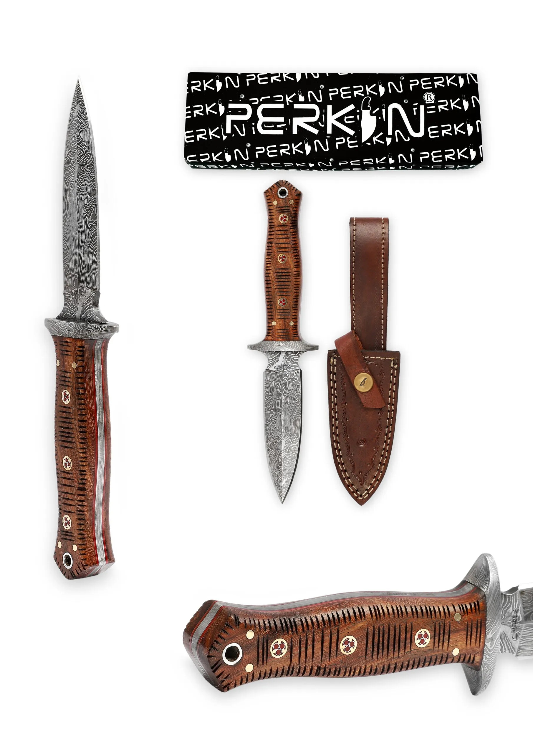 Fixed Blade Double Edge Hunting Knife with Leather Sheath