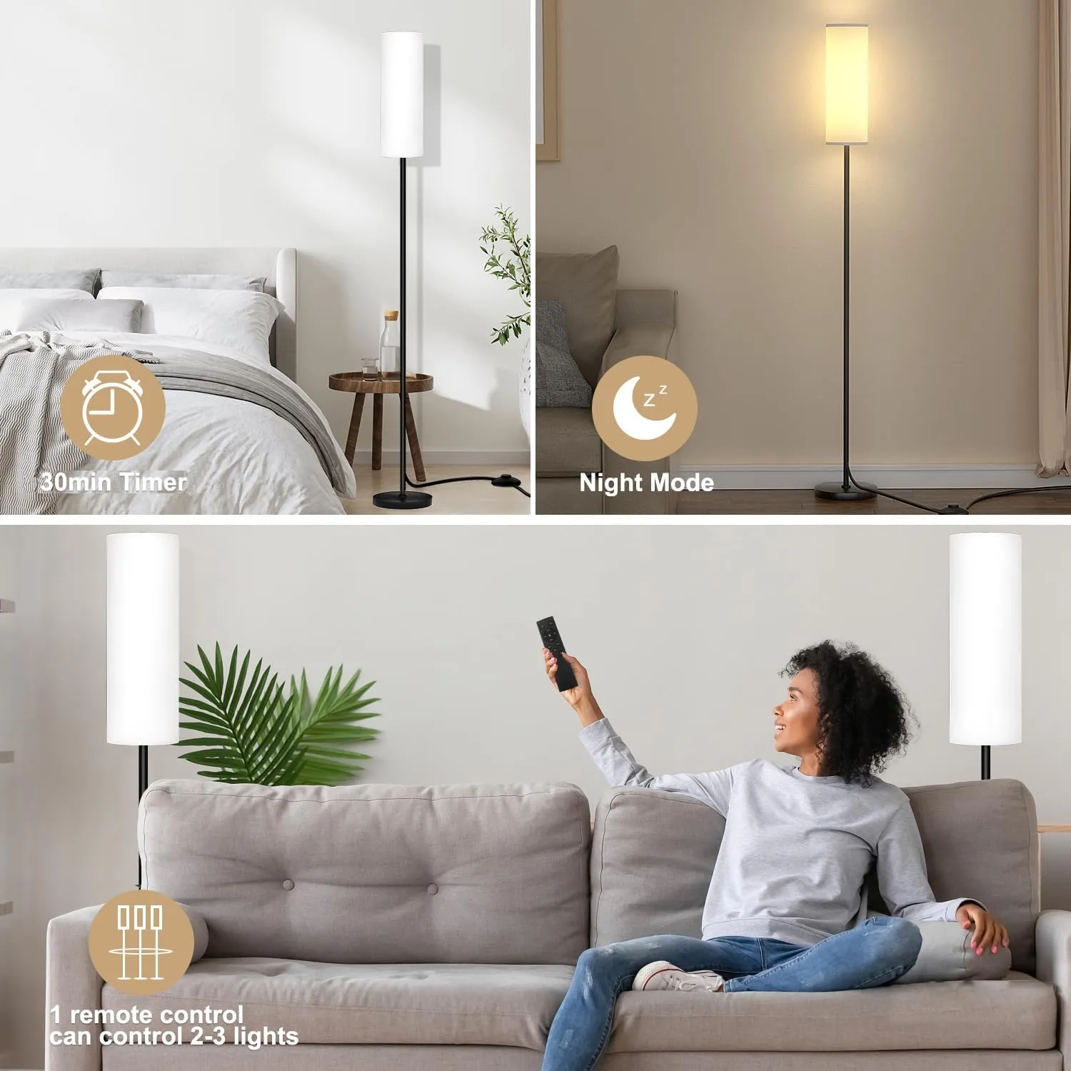 Floor Lamp for Living Room Bedroom,Modern LED Floor Lamp with Remote Control and Stepless Dimmable Colors Temperature & Brightness,Standing Lamps Tall Lamp, 9W Bulb Included(White)