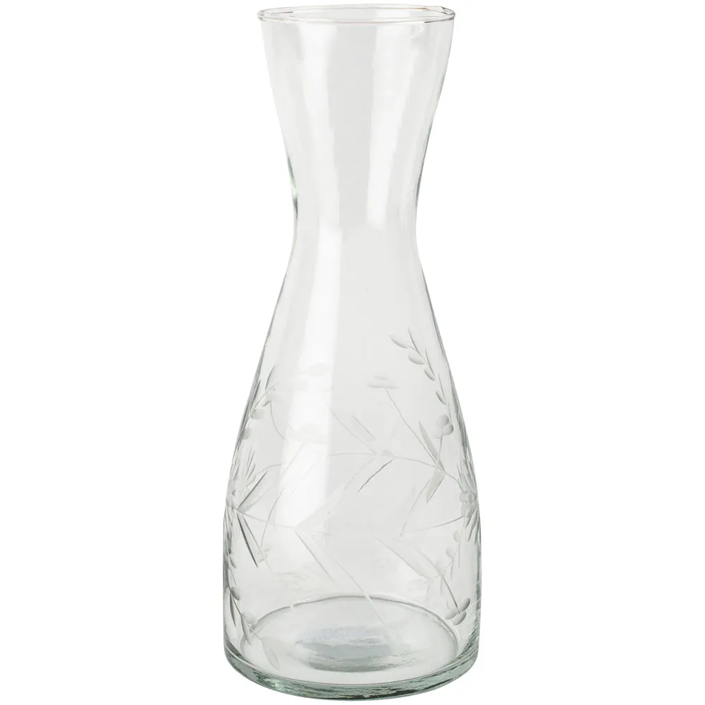 Flower Etched Recycled Glass Carafe