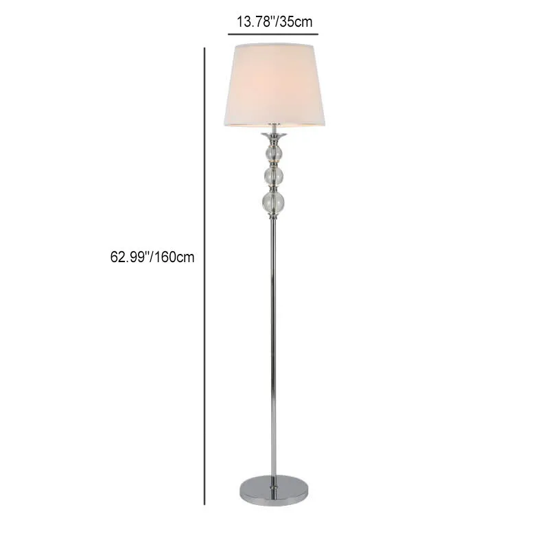 French Vintage Fabric Cone Glass Plated Chrome Column 1-Light Standing Floor Lamp