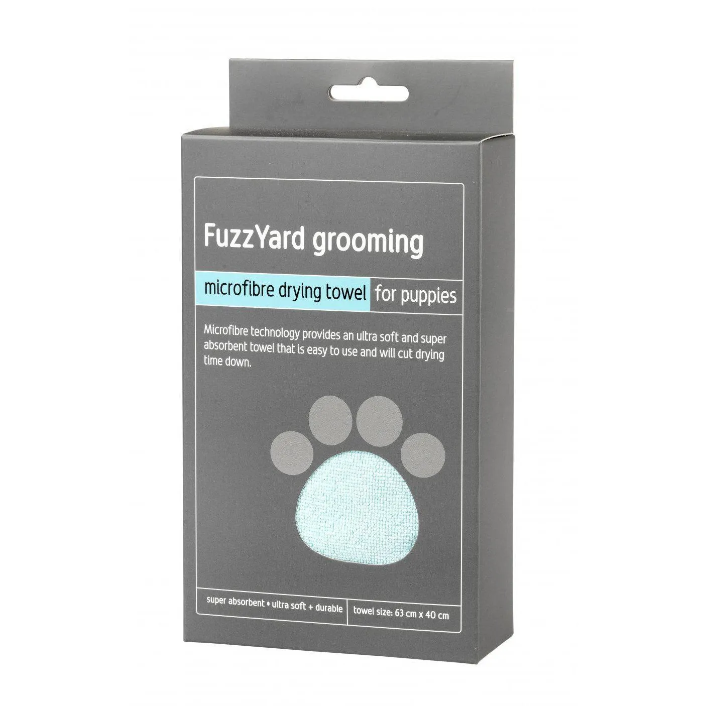 Fuzzyard | Microfibre Drying Towel For Puppies - Blue With Grey Trim