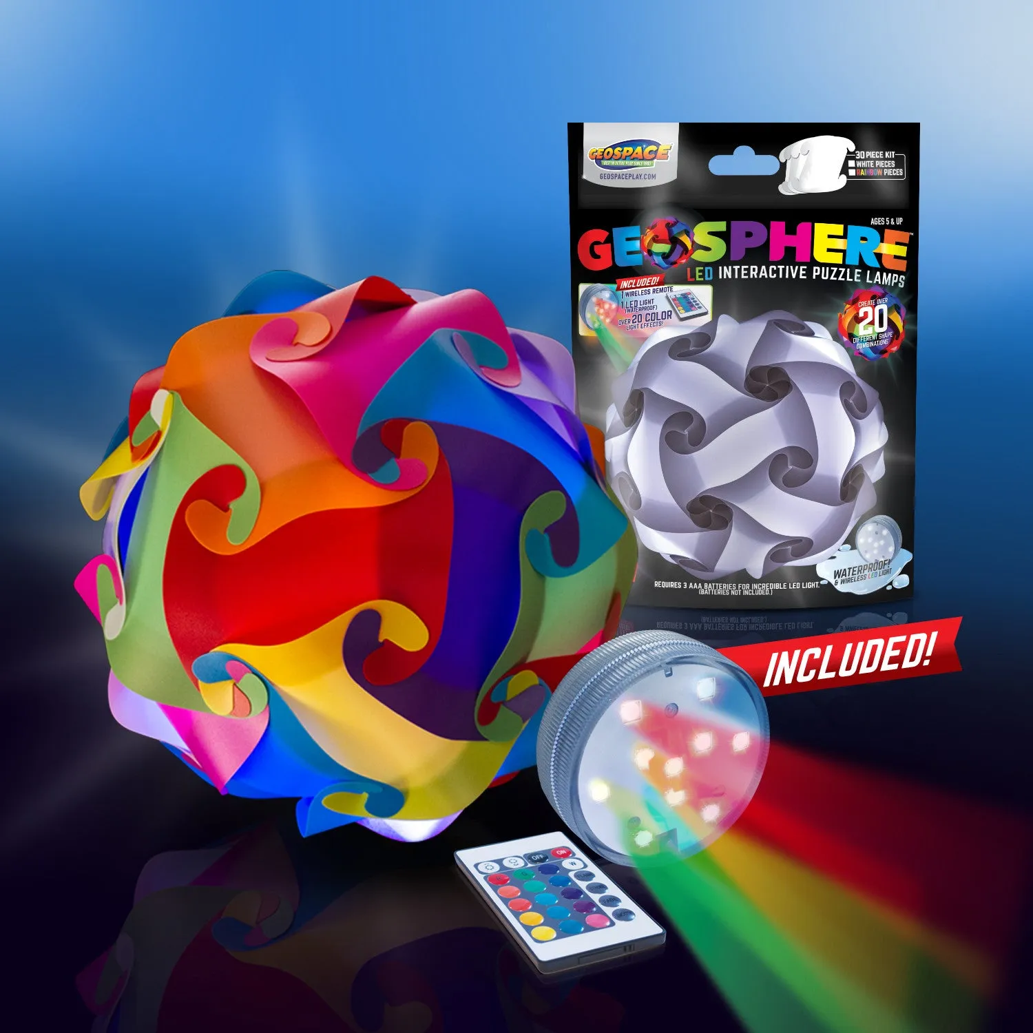 Geosphere™ 9" LED 30pc. Puzzle Lamp Kit & Wireless Remote, Rainbow