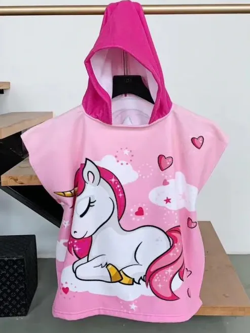 Girls Unicorn & Mermaid Themed Hooded Beach Towel