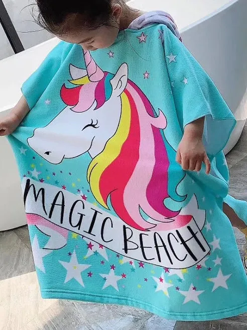 Girls Unicorn & Mermaid Themed Hooded Beach Towel