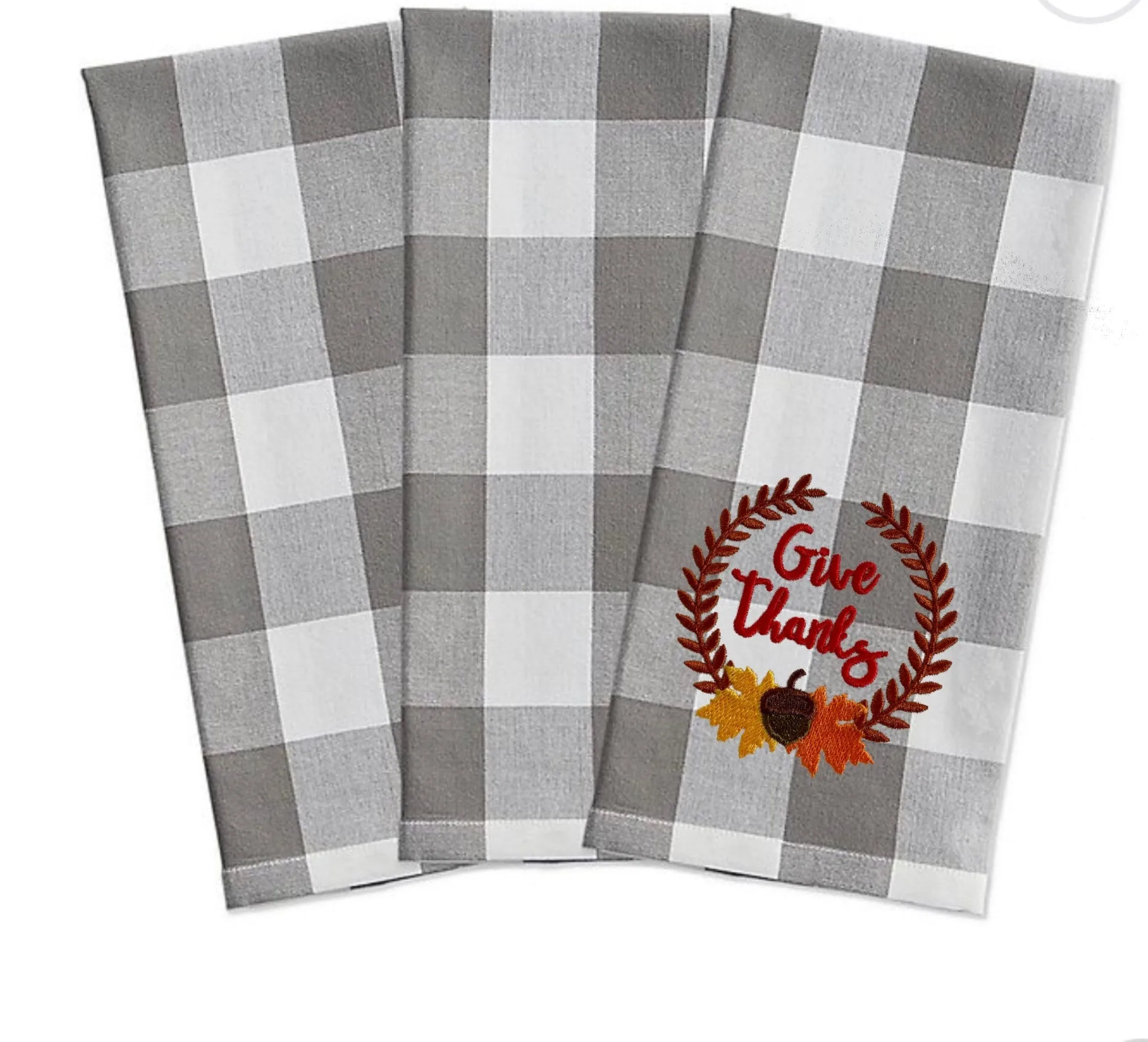 Give Thanks Embroidered Kitchen Towel. Beautiful Autumn Decoration. 100% Cotton Towels