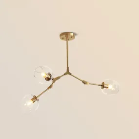 Gold Metal Chandelier with Clear Glass Shade - Post-Modern Suspension Light for Bedroom