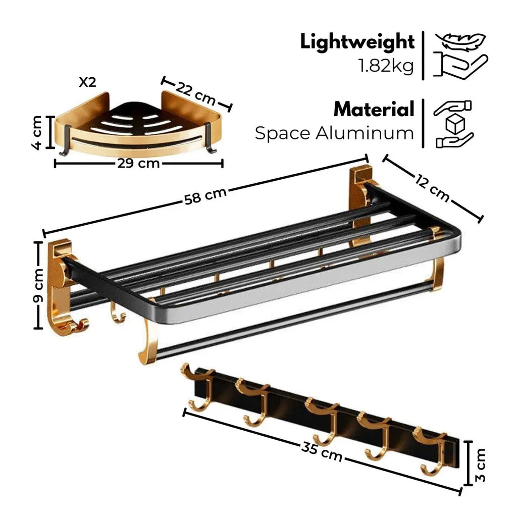 Gominimo Bathroom Wall Mount Black Gold Accessories Set (A)