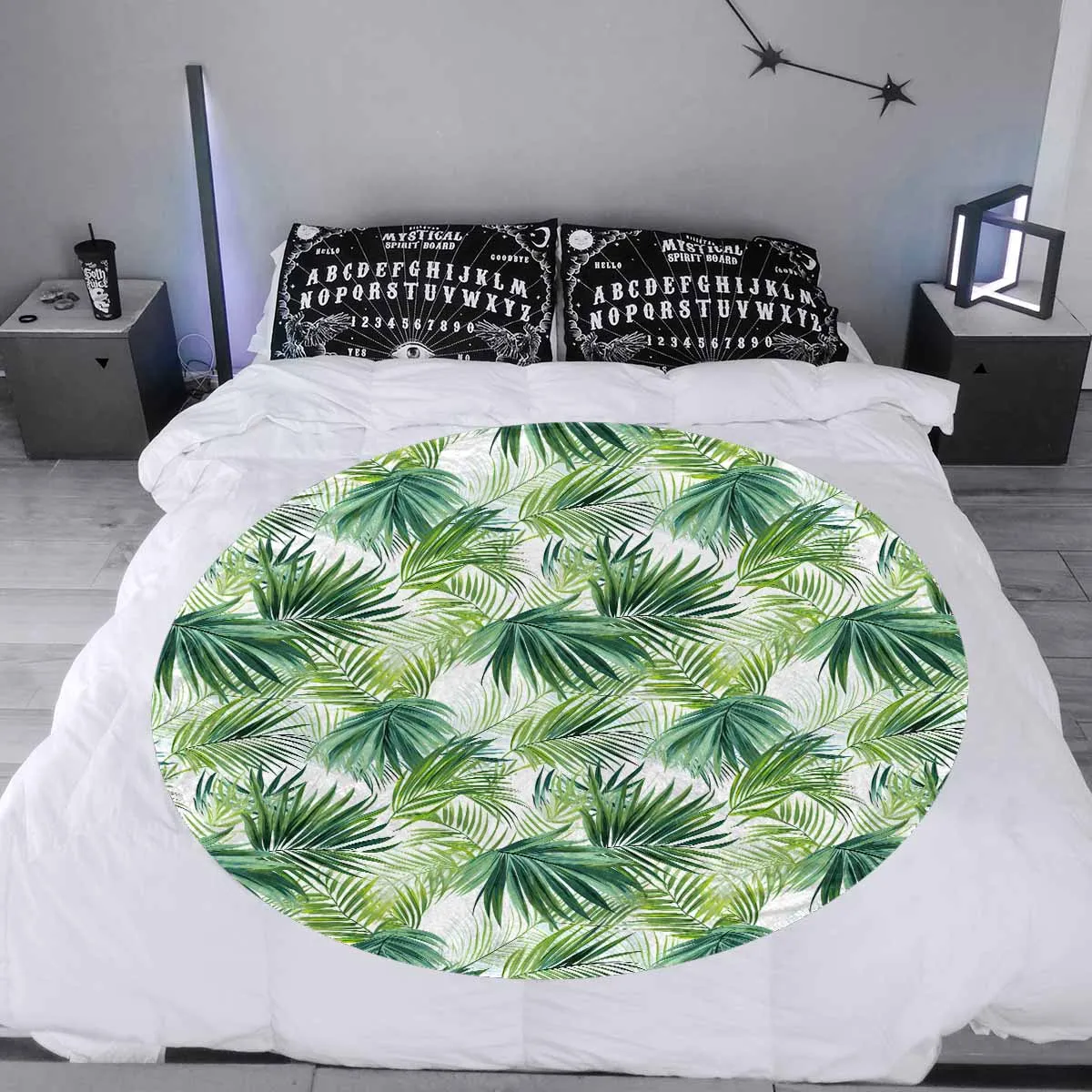 Green Palm Leaves  Circular Micro Fleece Blanket 60"