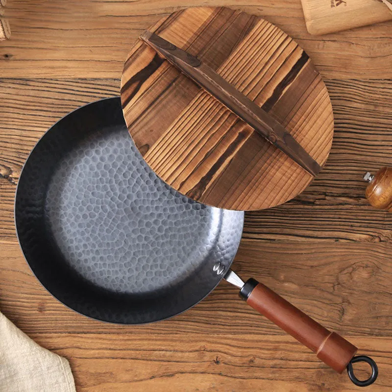 Hammer Cast Iron Frying pan,Carbon Steel Wok,Durable Non-stick Pans,