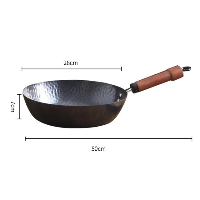 Hammer Cast Iron Frying pan,Carbon Steel Wok,Durable Non-stick Pans,