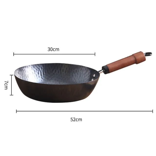 Hammer Cast Iron Frying pan,Carbon Steel Wok,Durable Non-stick Pans,