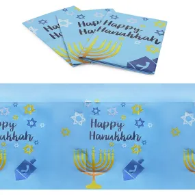 Hanukkah Themed Tablecloths, Menorahs, Dreidels, Star of David (54 x 108 in, 3 Pack)