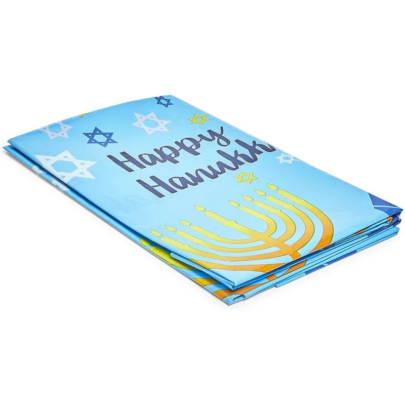 Hanukkah Themed Tablecloths, Menorahs, Dreidels, Star of David (54 x 108 in, 3 Pack)