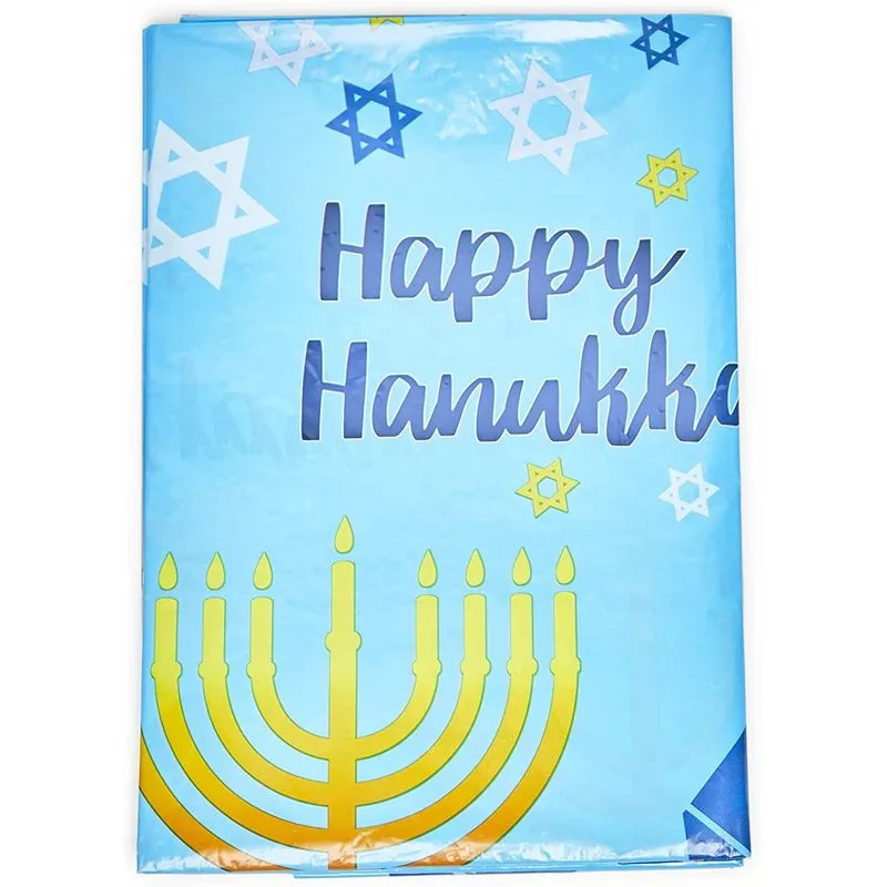 Hanukkah Themed Tablecloths, Menorahs, Dreidels, Star of David (54 x 108 in, 3 Pack)