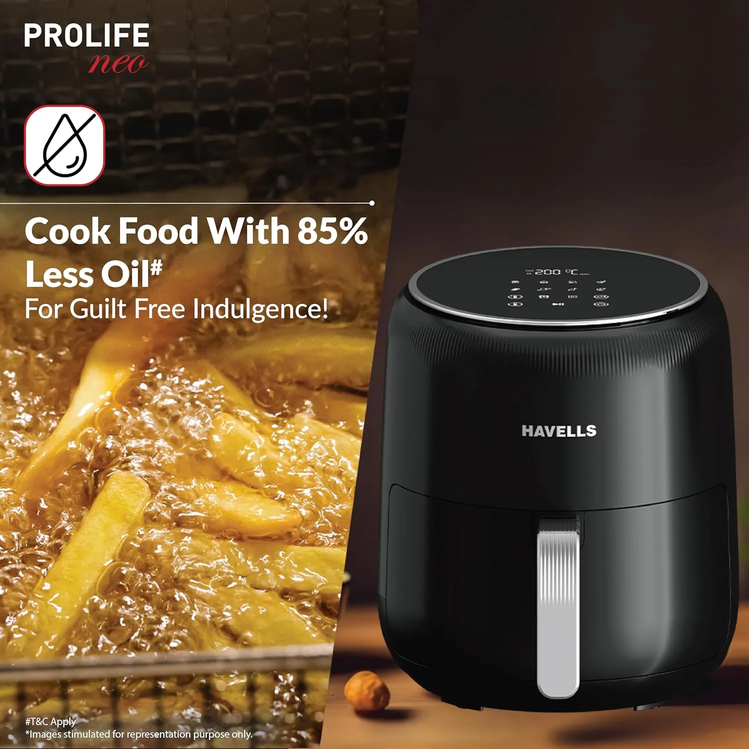 Havells Prolife Neo 4.5 L Air Fryer|Digital Display With Led|8 Pre Set Menu|Auto Shutoff|Cool Touch Handle|60 Min Timer|1500W|2 Yr Manufaturer Warranty,Black