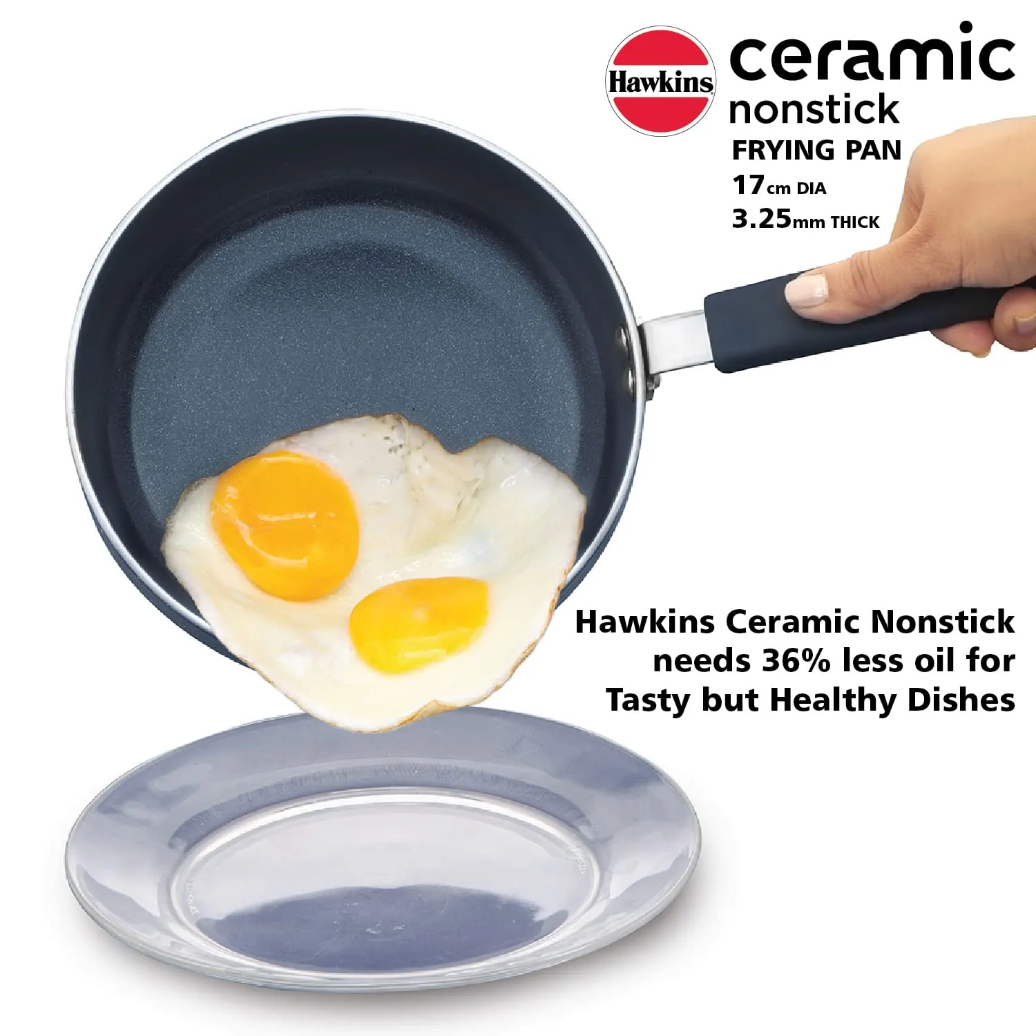 Hawkins Ceramic Nonstick Frying Pan, 17 cm Diameter, Induction Fry Pan, Granite Omlette Egg Pan, Fish Pan (ICF17)