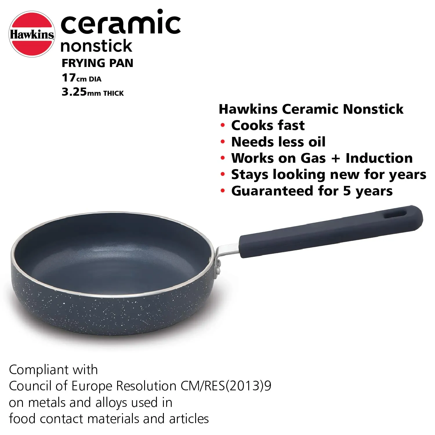 Hawkins Ceramic Nonstick Frying Pan, 17 cm Diameter, Induction Fry Pan, Granite Omlette Egg Pan, Fish Pan (ICF17)