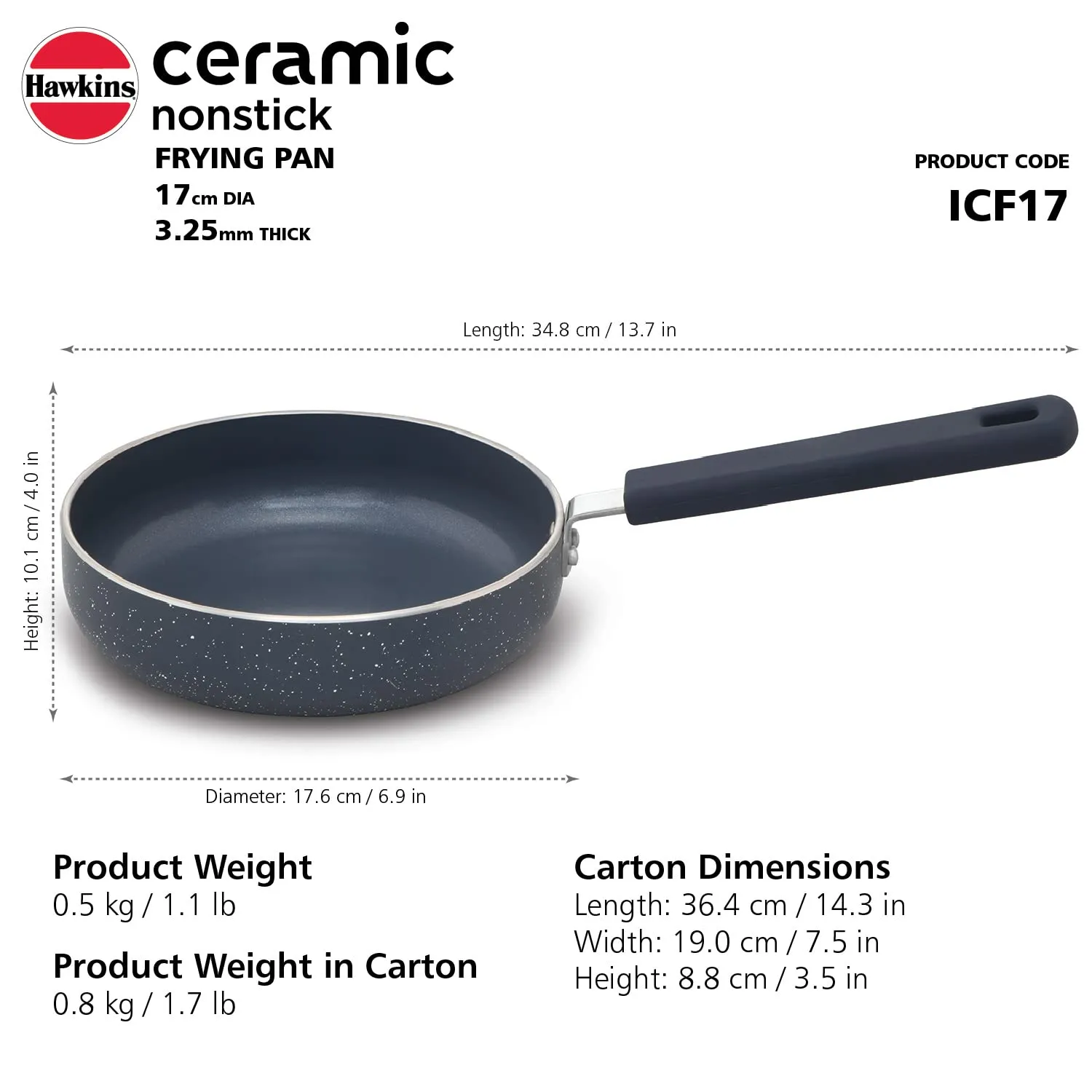 Hawkins Ceramic Nonstick Frying Pan, 17 cm Diameter, Induction Fry Pan, Granite Omlette Egg Pan, Fish Pan (ICF17)