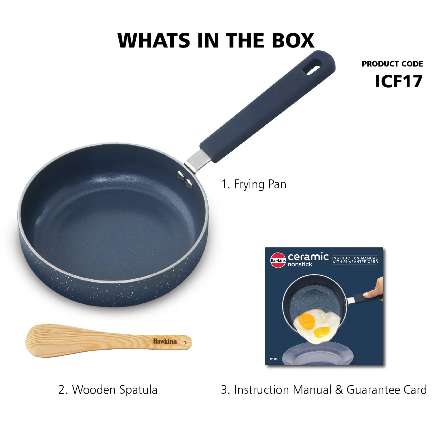 Hawkins Ceramic Nonstick Frying Pan, 17 cm Diameter, Induction Fry Pan, Granite Omlette Egg Pan, Fish Pan (ICF17)