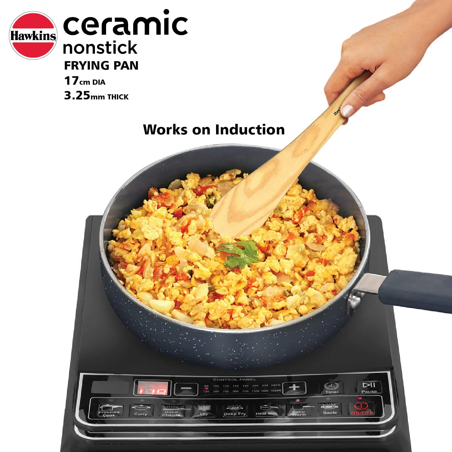 Hawkins Ceramic Nonstick Frying Pan, 17 cm Diameter, Induction Fry Pan, Granite Omlette Egg Pan, Fish Pan (ICF17)