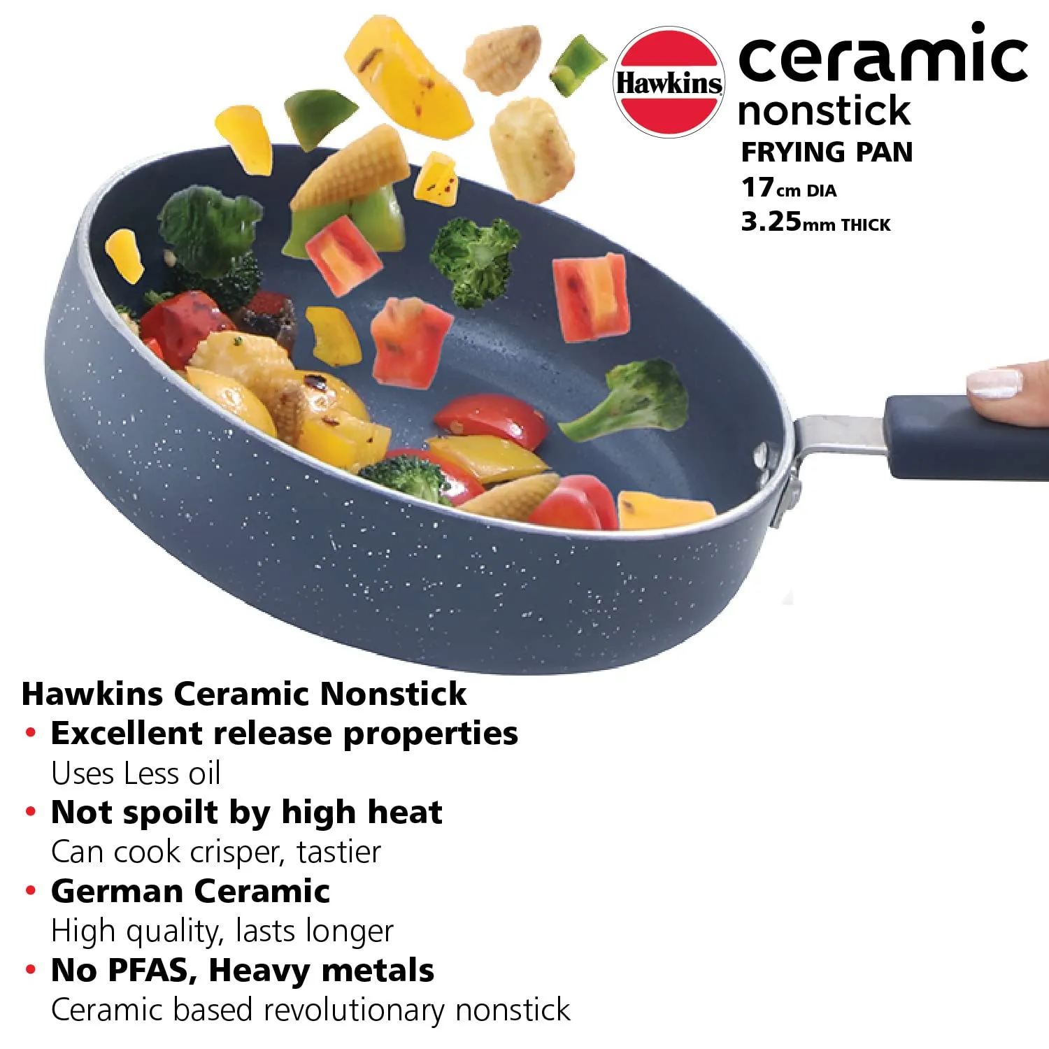 Hawkins Ceramic Nonstick Frying Pan, 17 cm Diameter, Induction Fry Pan, Granite Omlette Egg Pan, Fish Pan (ICF17)