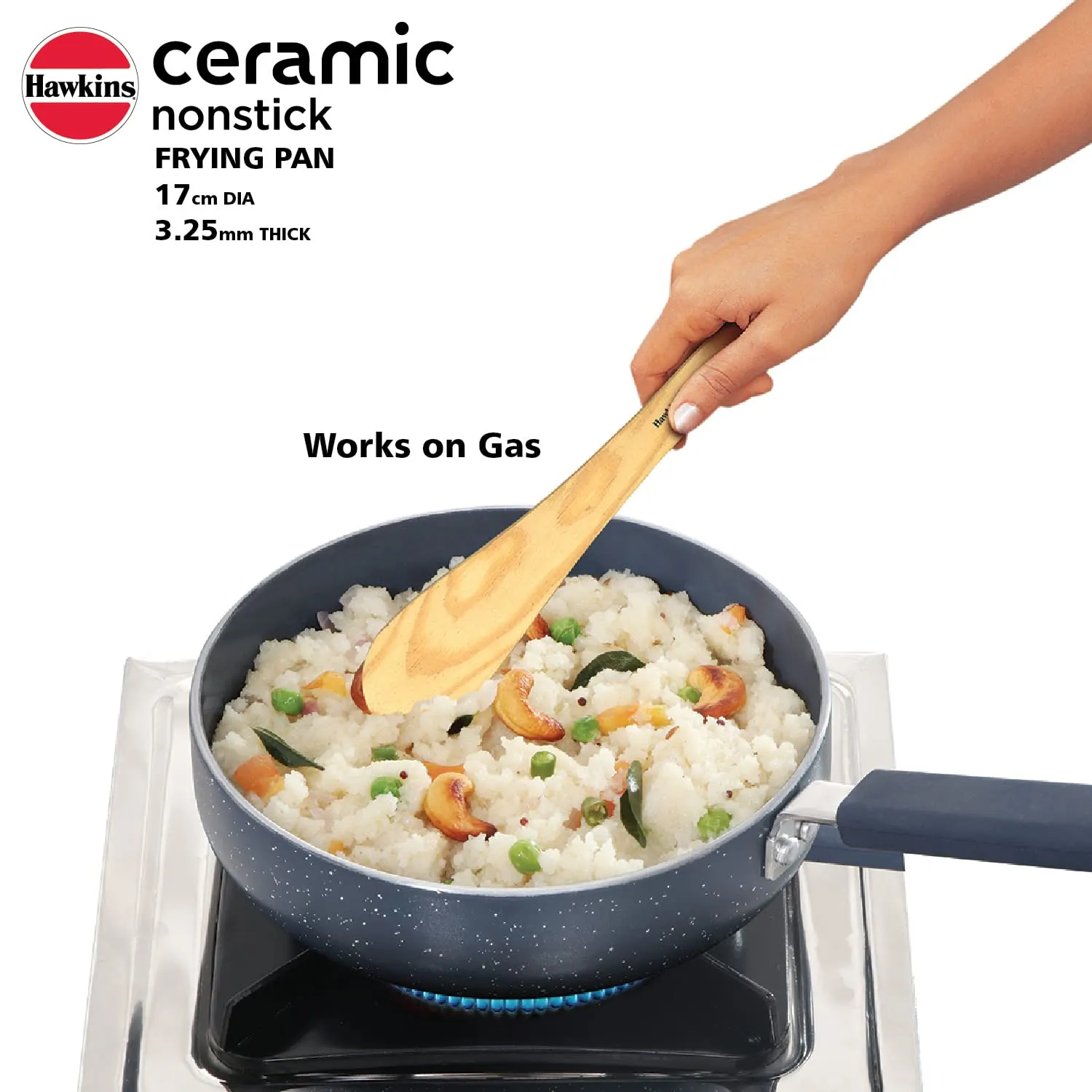 Hawkins Ceramic Nonstick Frying Pan, 17 cm Diameter, Induction Fry Pan, Granite Omlette Egg Pan, Fish Pan (ICF17)