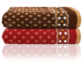 Heart Home Luxurious Dot Printed Soft Cotton Bath Towel Perfect for Daily Use, 30"x60" - Pack of 2 (Red & Brown)-50HH01805