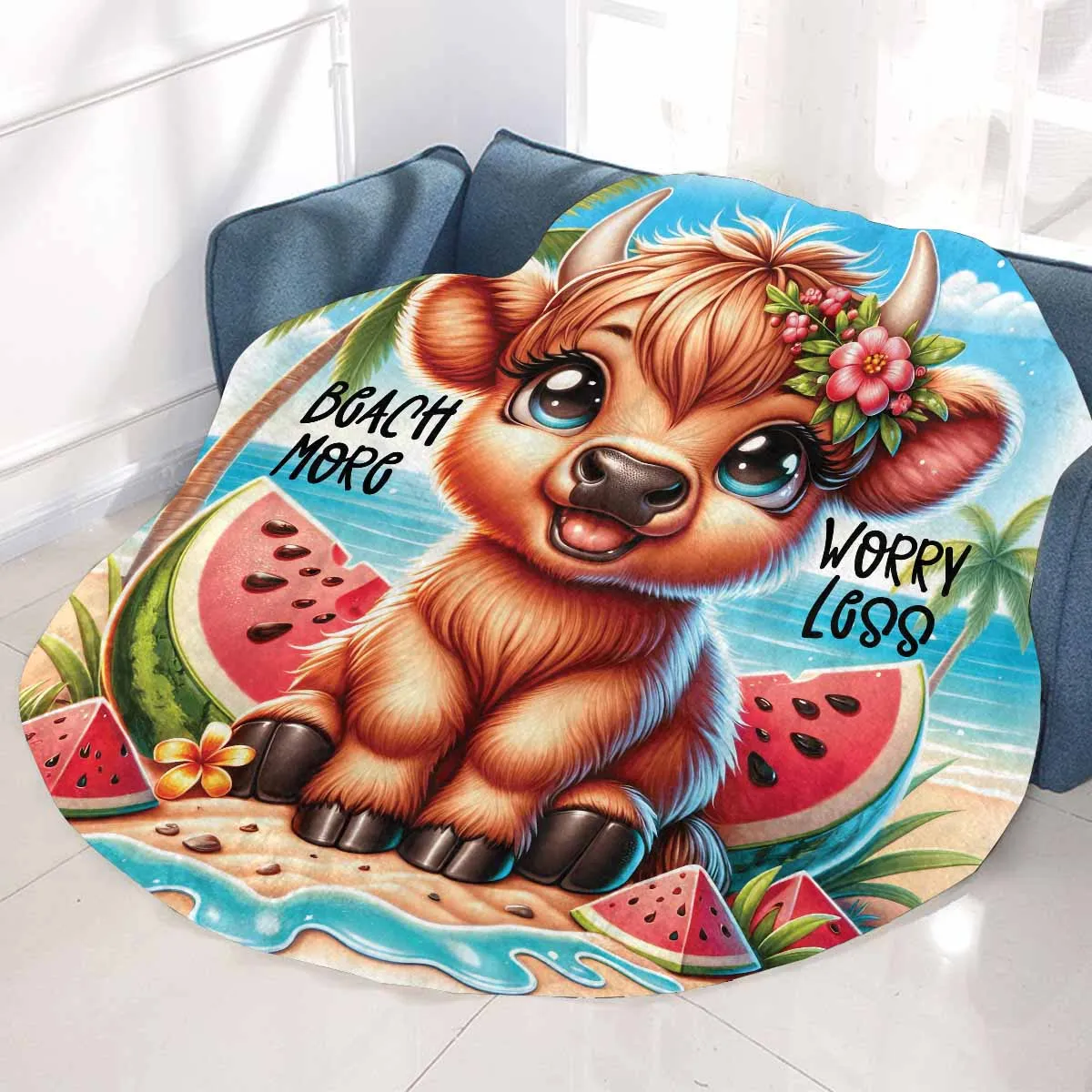 Highland Cow Awd35103  Circular Micro Fleece Blanket 47"