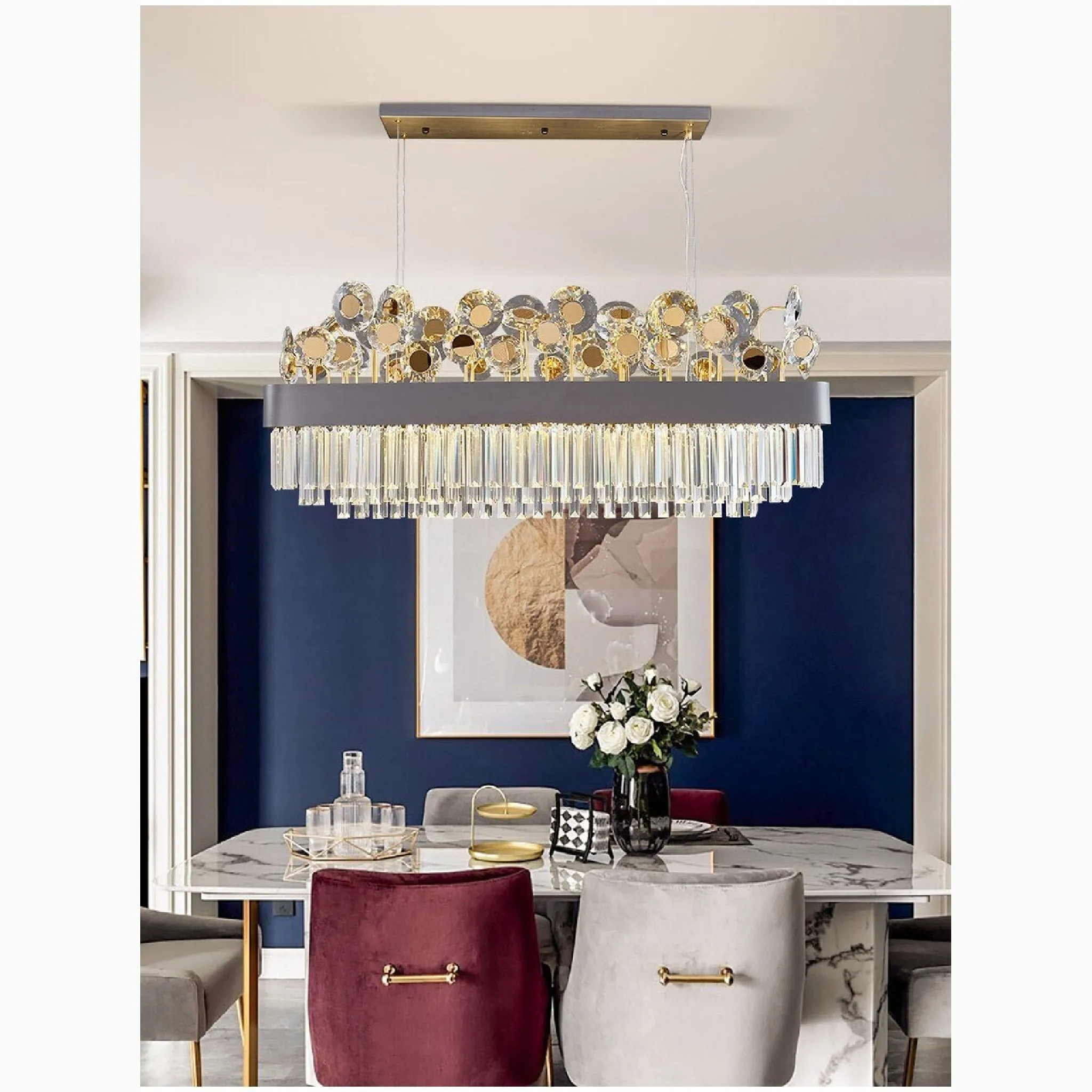 Ilonse | Outstanding Gold/Black Crystal Rectangle Chandelier