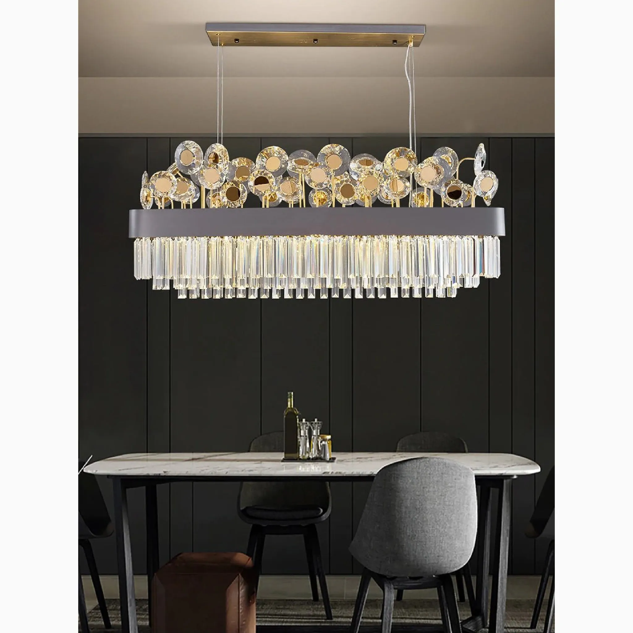 Ilonse | Outstanding Gold/Black Crystal Rectangle Chandelier