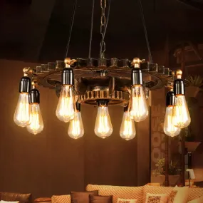 Industrial Iron Brass Chandelier with 9-Head Suspension Lighting – Exquisite Bare Bulb Design